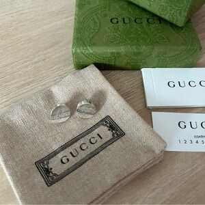 GUCCI Trademark Sterling Silver 925 Embossed Round Stud Earrings